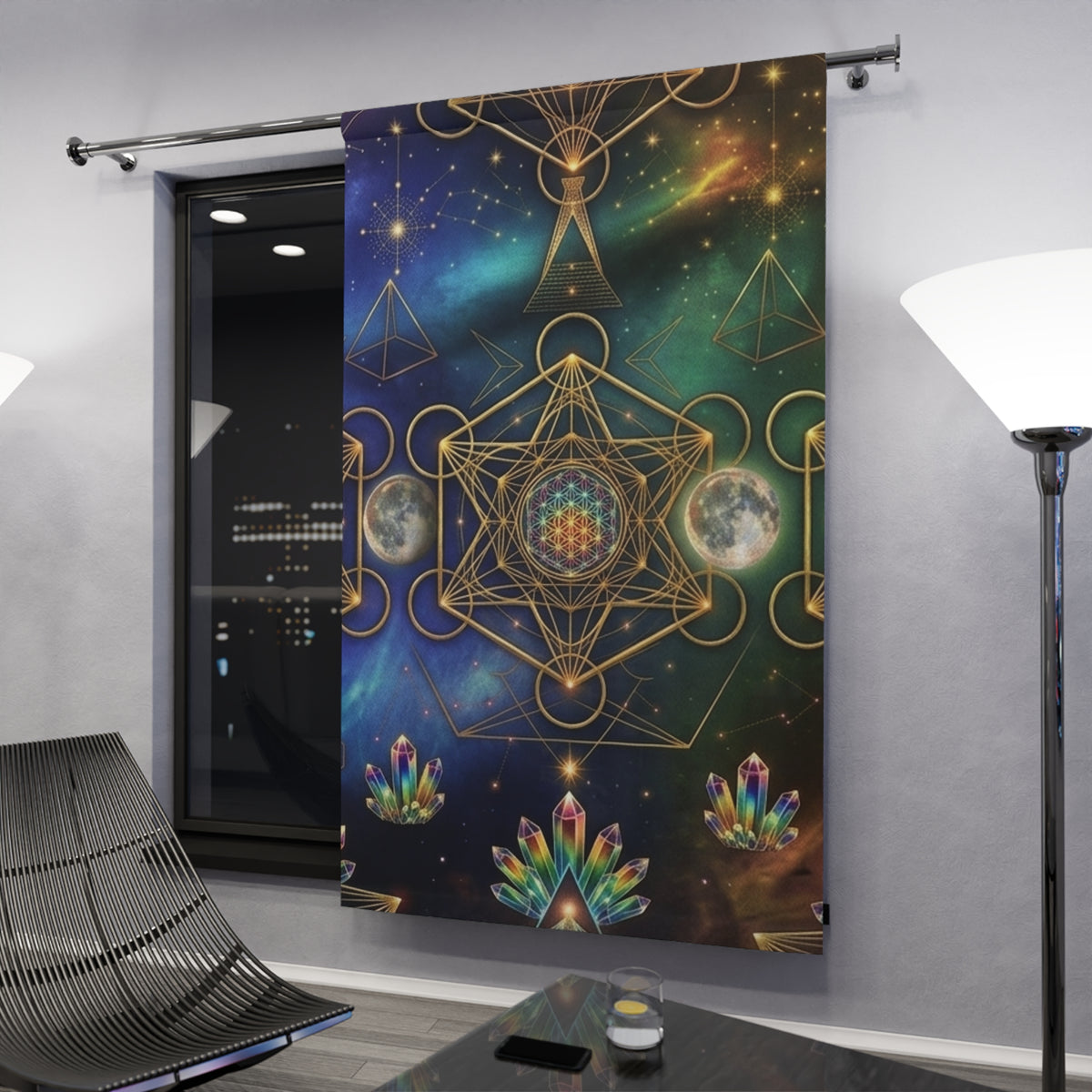 Sacred Geometry Crystal Mandala Window Curtains | Spiritual Boho Decor