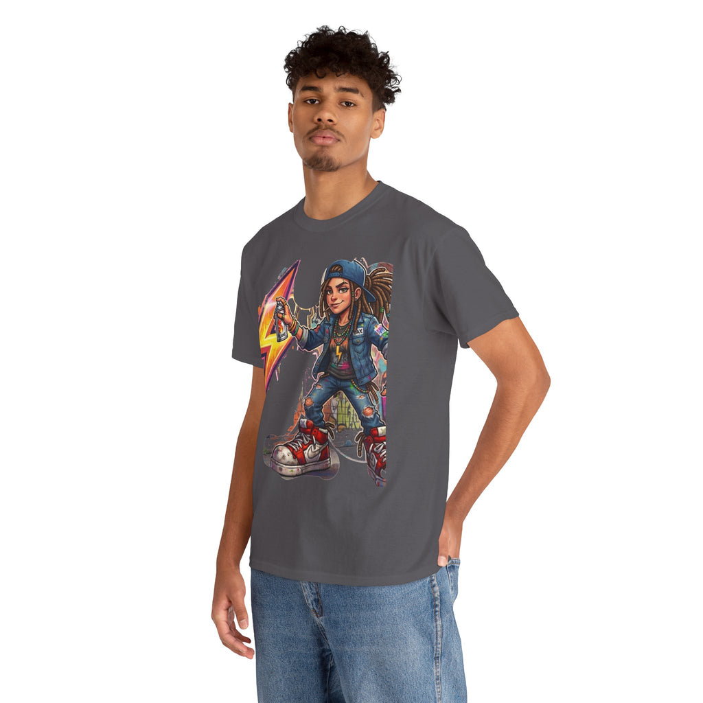 Girl Graffiti Artist T-Shirt | Urban Street Art, Spray Can, Neon Lightning