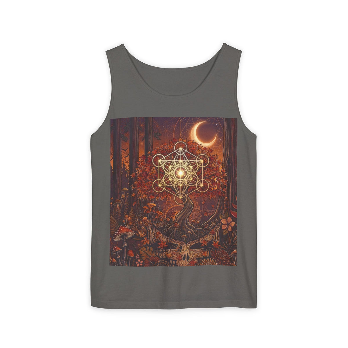 Mystical Forest Moon Metatron's Cube Tank Top | Sacred Geometry Nature