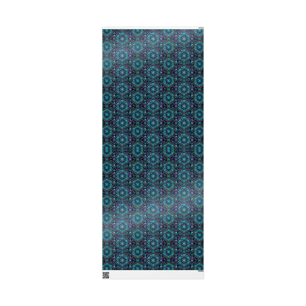 Teal Floral Mandala Wrapping Paper | Gift Wrap Roll, Botanical Pattern, Hippie Christmas wrapping paper, boho gift wrap, Deadhead present