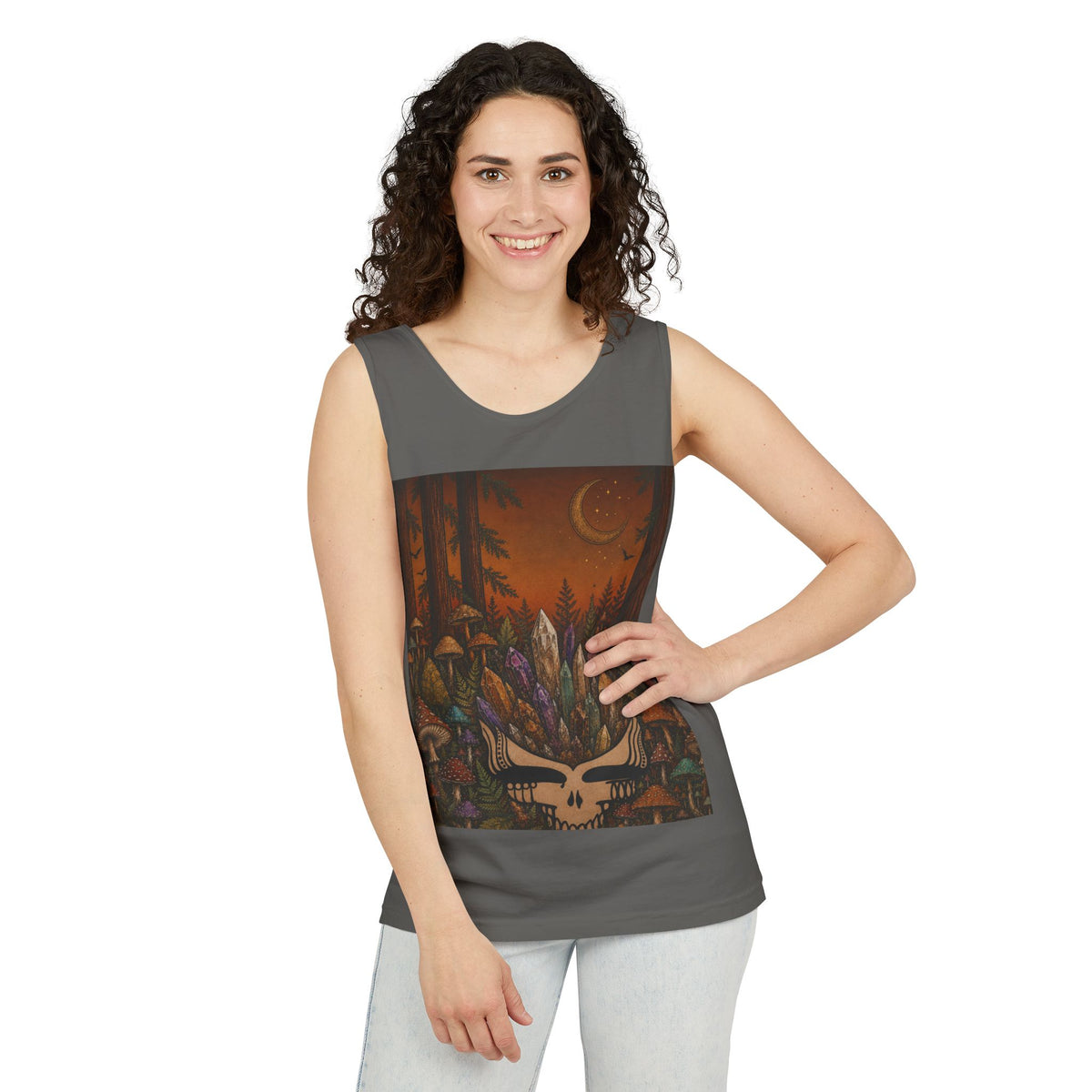 Mushroom Forest Skull tank top | Crystal Cluster Night Woodland