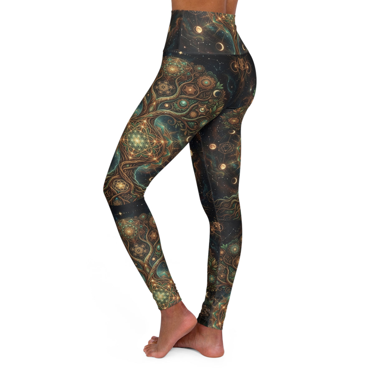 Cosmic Tree of Life Leggings | High Waisted Yoga Leggings Celestial Mandala Pattern, Trippy Earthy Sacred Geometry Festival