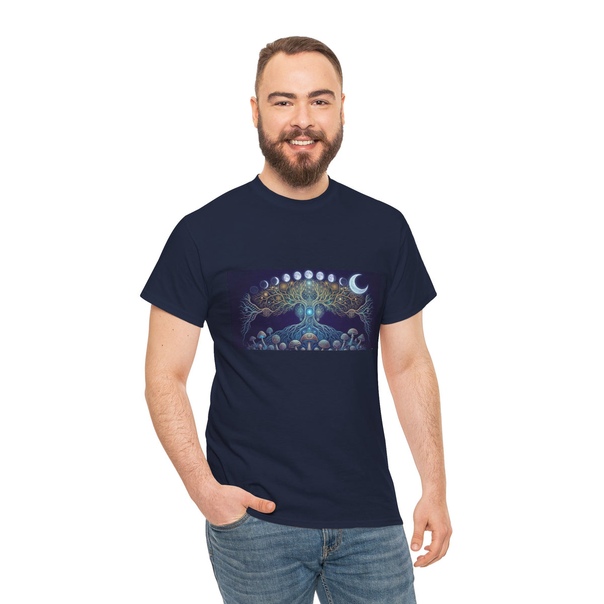 Moon Phases Mushroom Tree T-Shirt | Psychedelic Lunar Forest Tee, Deadhead Gift , Burning Man Apparel
