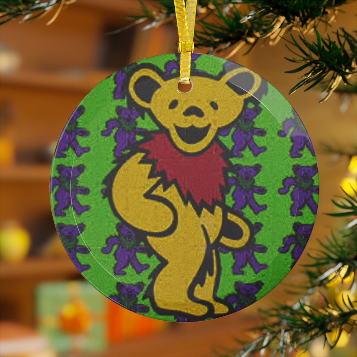 Grateful, dead bear, blotter, Glass Ornaments
