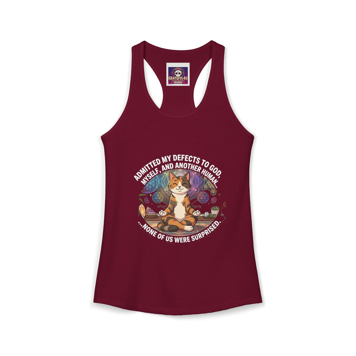 Meditating Cat Racerback Tank Top Women Ideal Spiritual Recovery Tee Funny NA Quote Graphic Gym Shirt