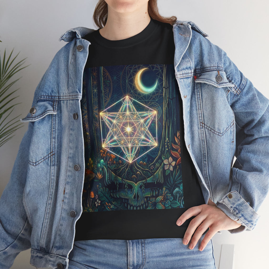 Sacred Geometry Star with Moon T-Shirt | Mystic Skull Forest Design, deadhead gift