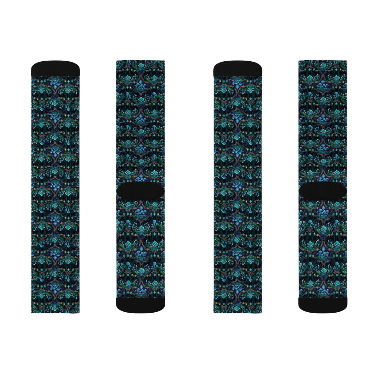 Teal Mushroom Socks Pattern Socks | Sublimation Crew Socks, Boho, Sacred Geometry