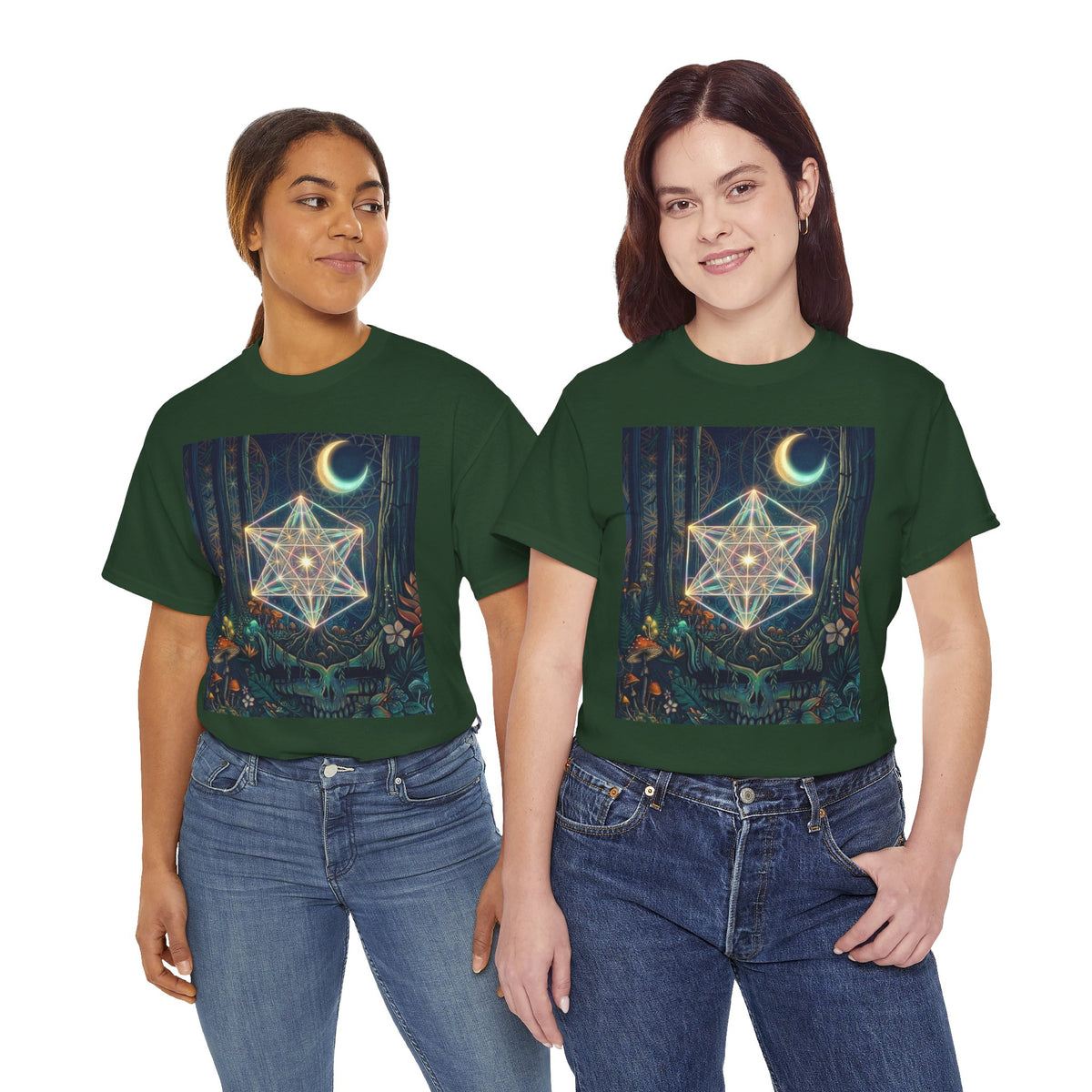 Sacred Geometry Star with Moon T-Shirt | Mystic Skull Forest Design, deadhead gift