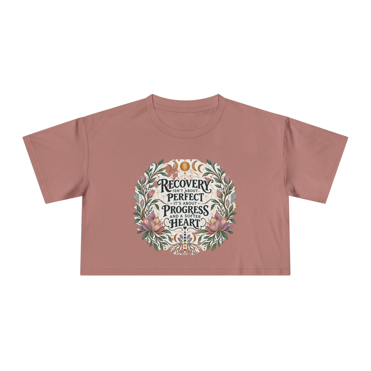 Recovery Is Progress Crop Tee | Floral Laurel Design, Inspirational Quote