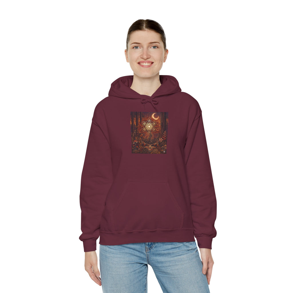 Mystical Moon Forest scene Hoodie | Crescent Moon Owl Night Illustration, deadhead gift