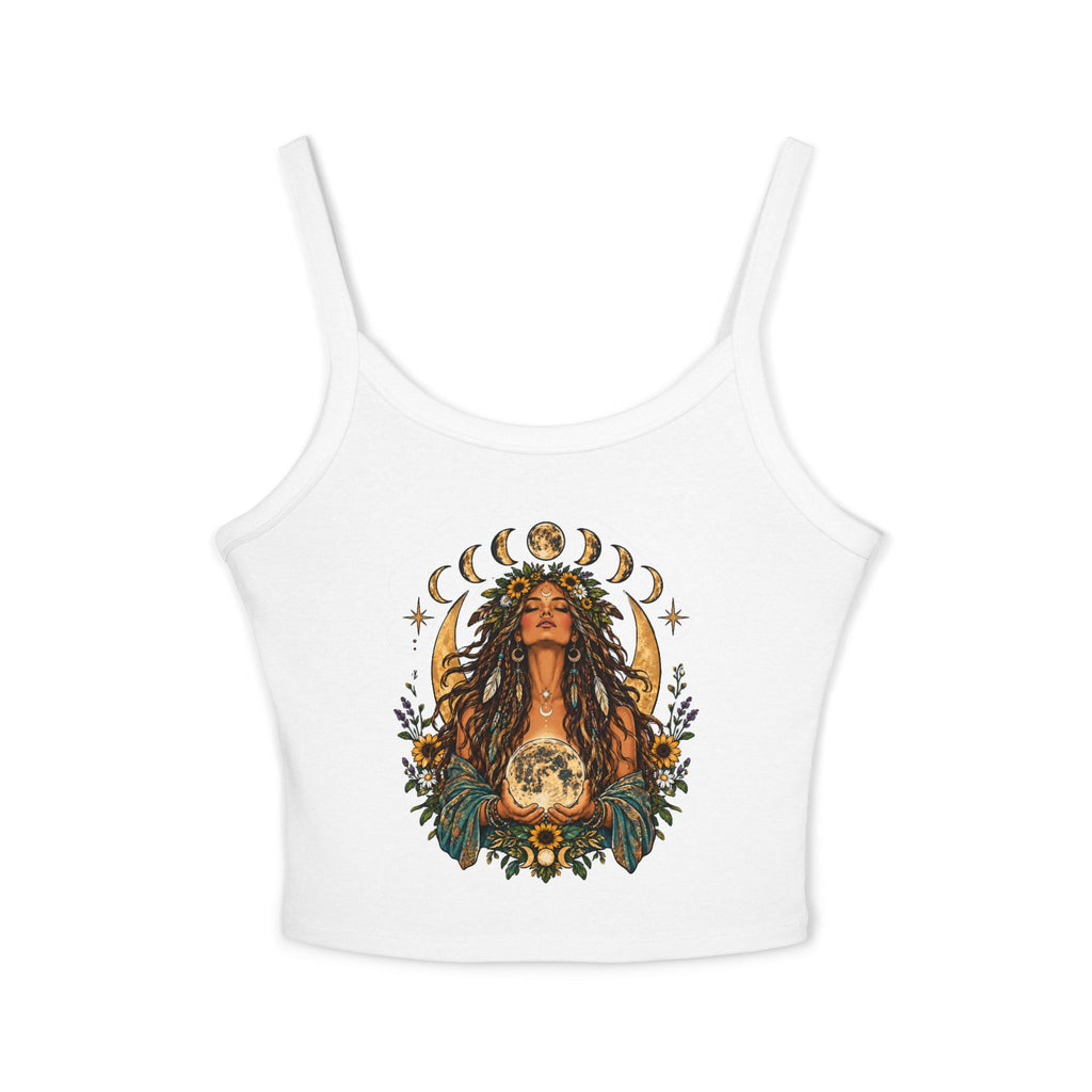 Moon Goddess Floral Illustration Tank Top | Boho Celestial Art Crop Top