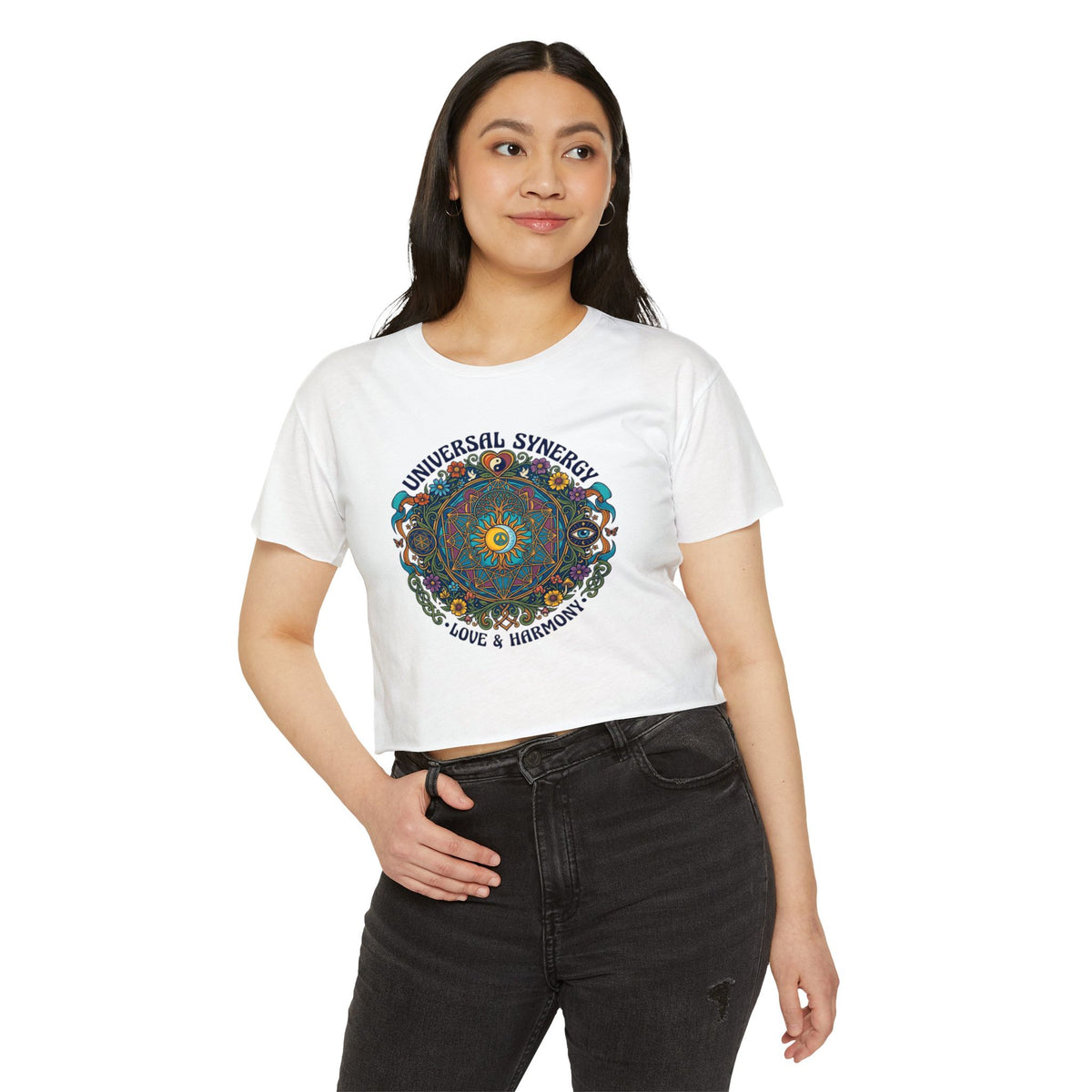 Universal Synergy Mandala Crop Top | Love & Harmony Festival Shirt