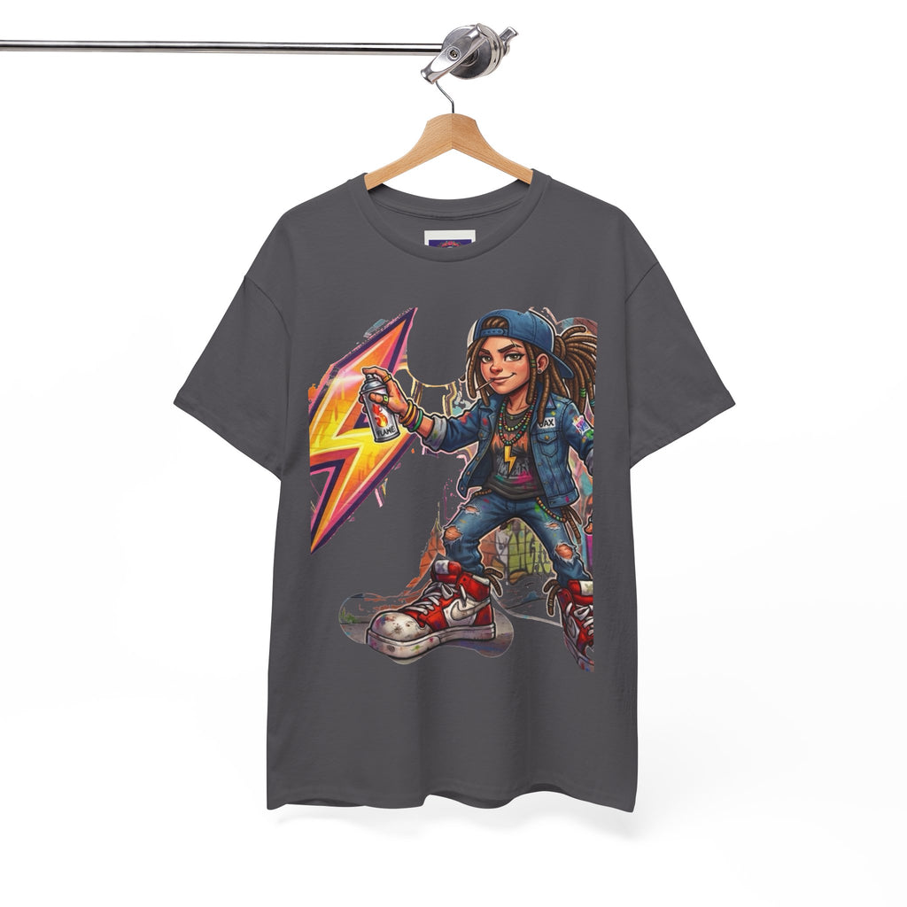 Girl Graffiti Artist T-Shirt | Urban Street Art, Spray Can, Neon Lightning