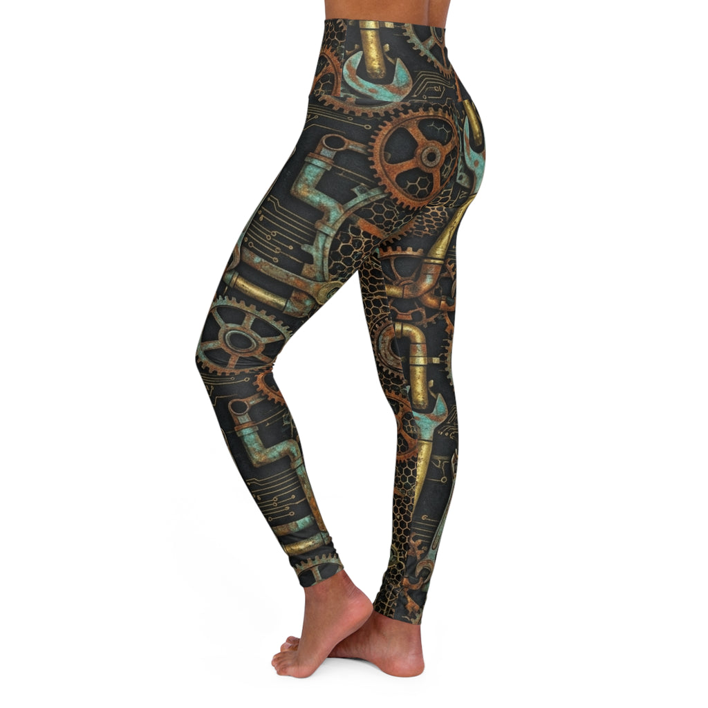 Steampunk Gear Wrench Pattern Leggings High Waisted Yoga Leggings