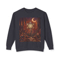 Forest Skull with Sacred Geometry Sweatshirt | Crescent Moon, Autumn Mushroom Scene, deadhead gift