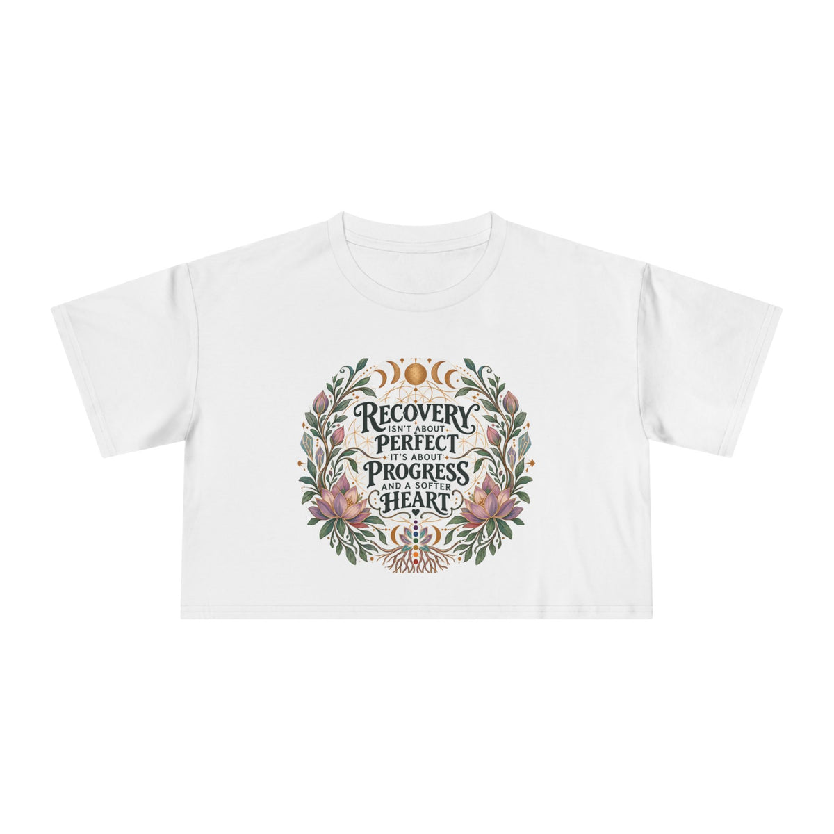 Recovery Is Progress Crop Tee | Floral Laurel Design, Inspirational Quote