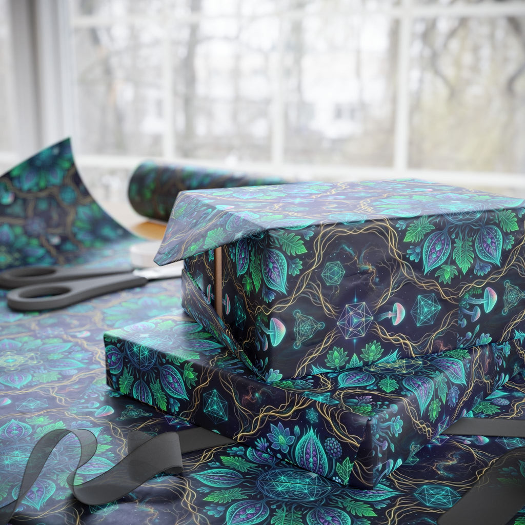 Teal Floral Mandala Wrapping Paper | Gift Wrap Roll, Botanical Pattern, Hippie Christmas wrapping paper, boho gift wrap, Deadhead present