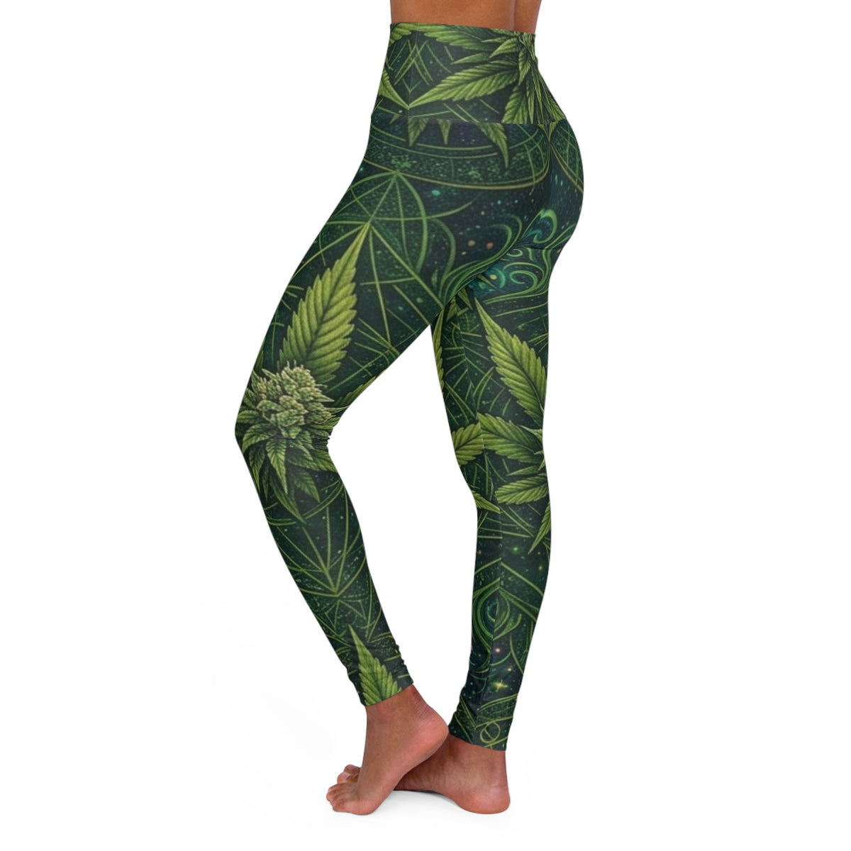 Cannabis High Waisted Yoga Leggings (AOP)