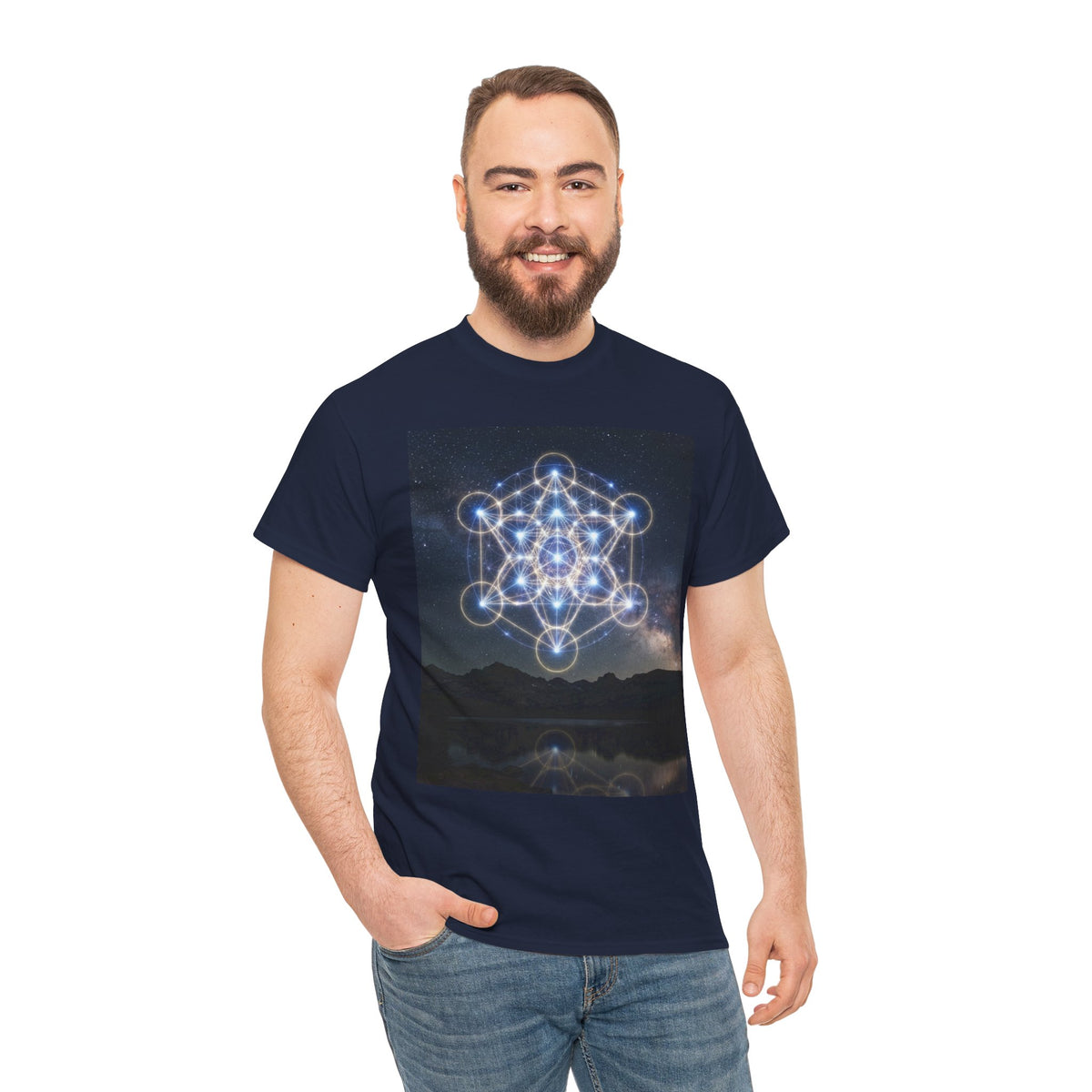 Sacred Geometry Star Pattern T-Shirt | Metatron Cube Night Sky