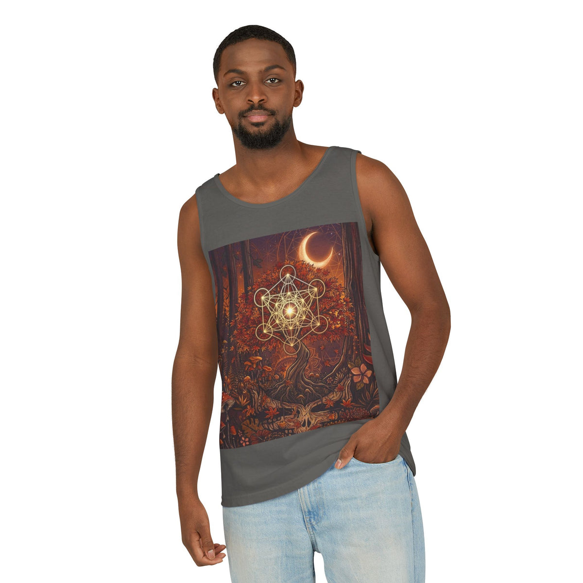 Mystical Forest Moon Metatron's Cube Tank Top | Sacred Geometry Nature