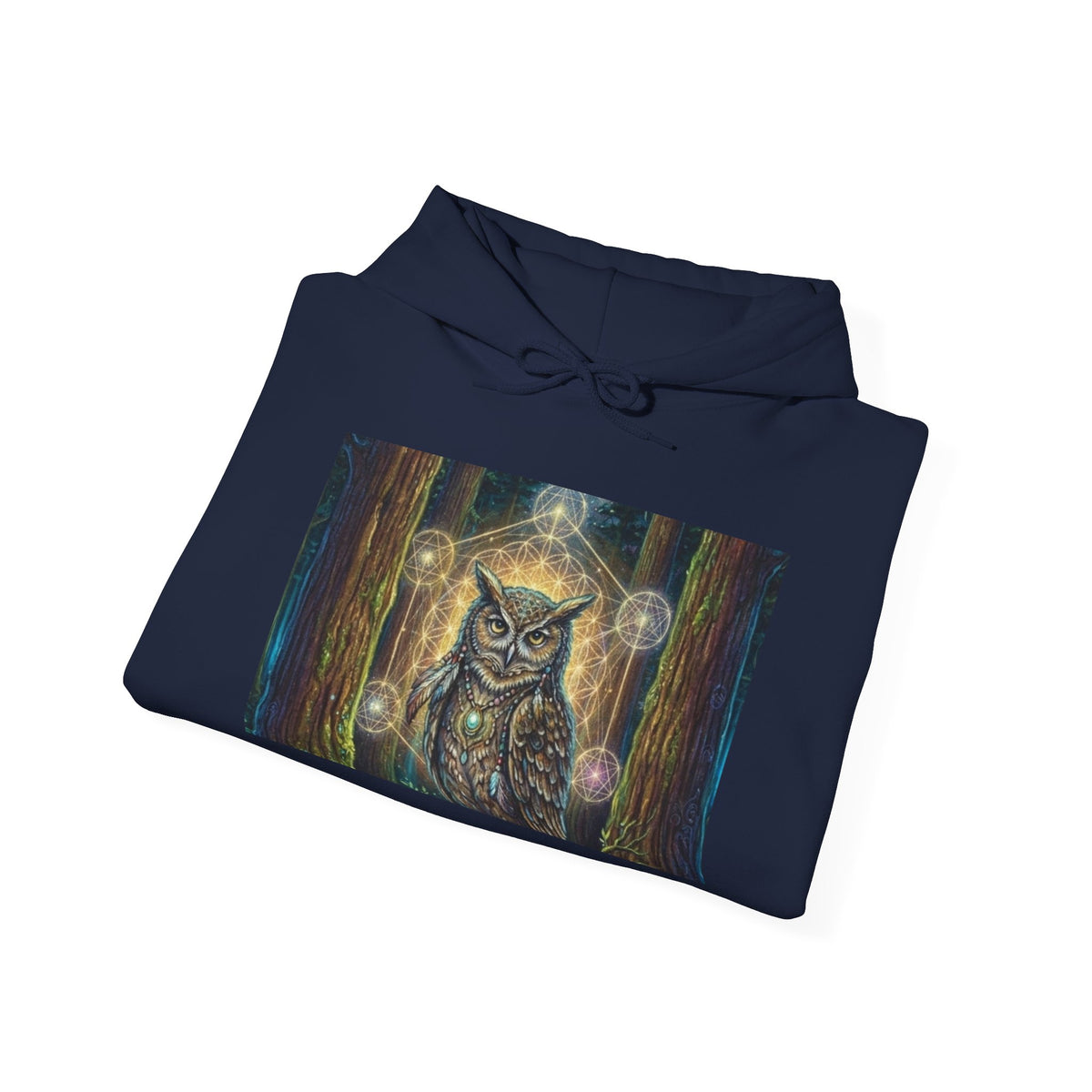 Mystical Owl Illustration Hoodie | Night Forest Owl Art, Spiritual Boho Style
