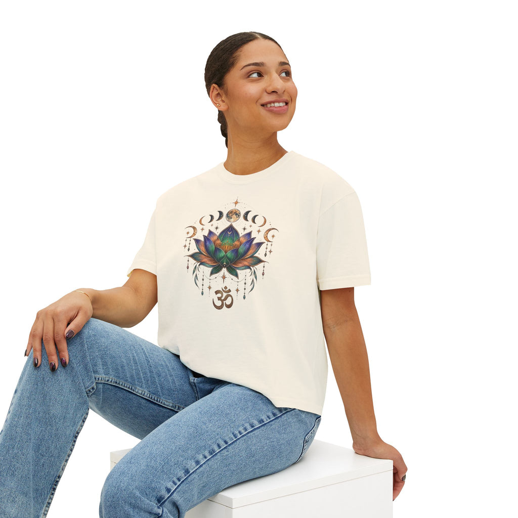 Lotus Mandala Om Symbol T-Shirt | Moon Phase Spiritual Boho Tee