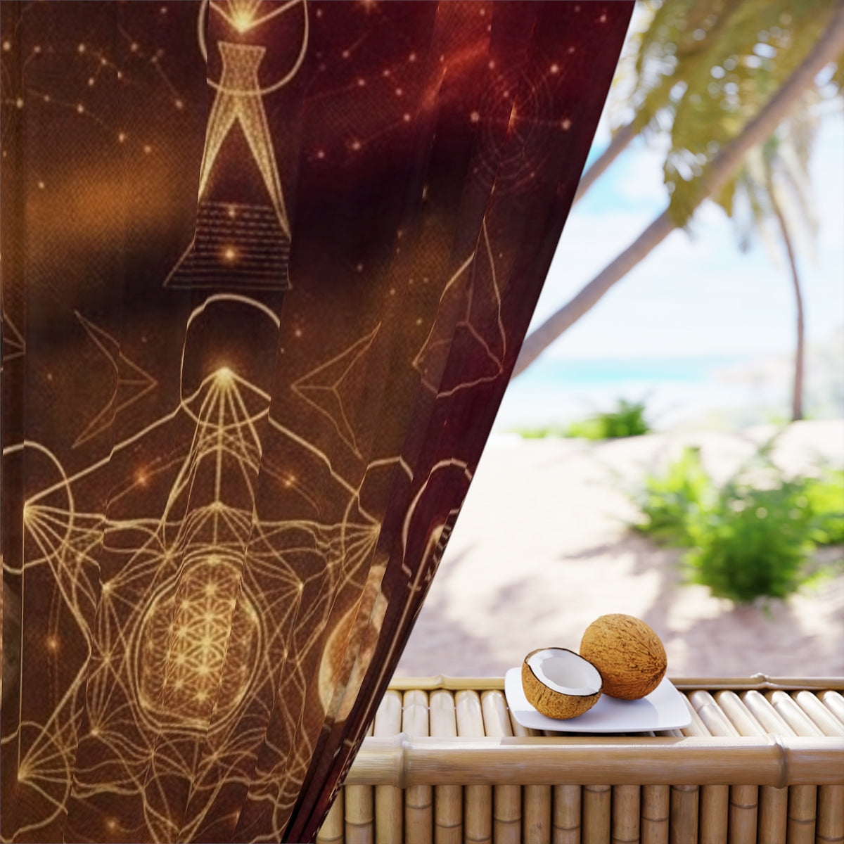 Sacred Geometry Moon Crystal Window Curtain | Boho Spiritual Tapestry