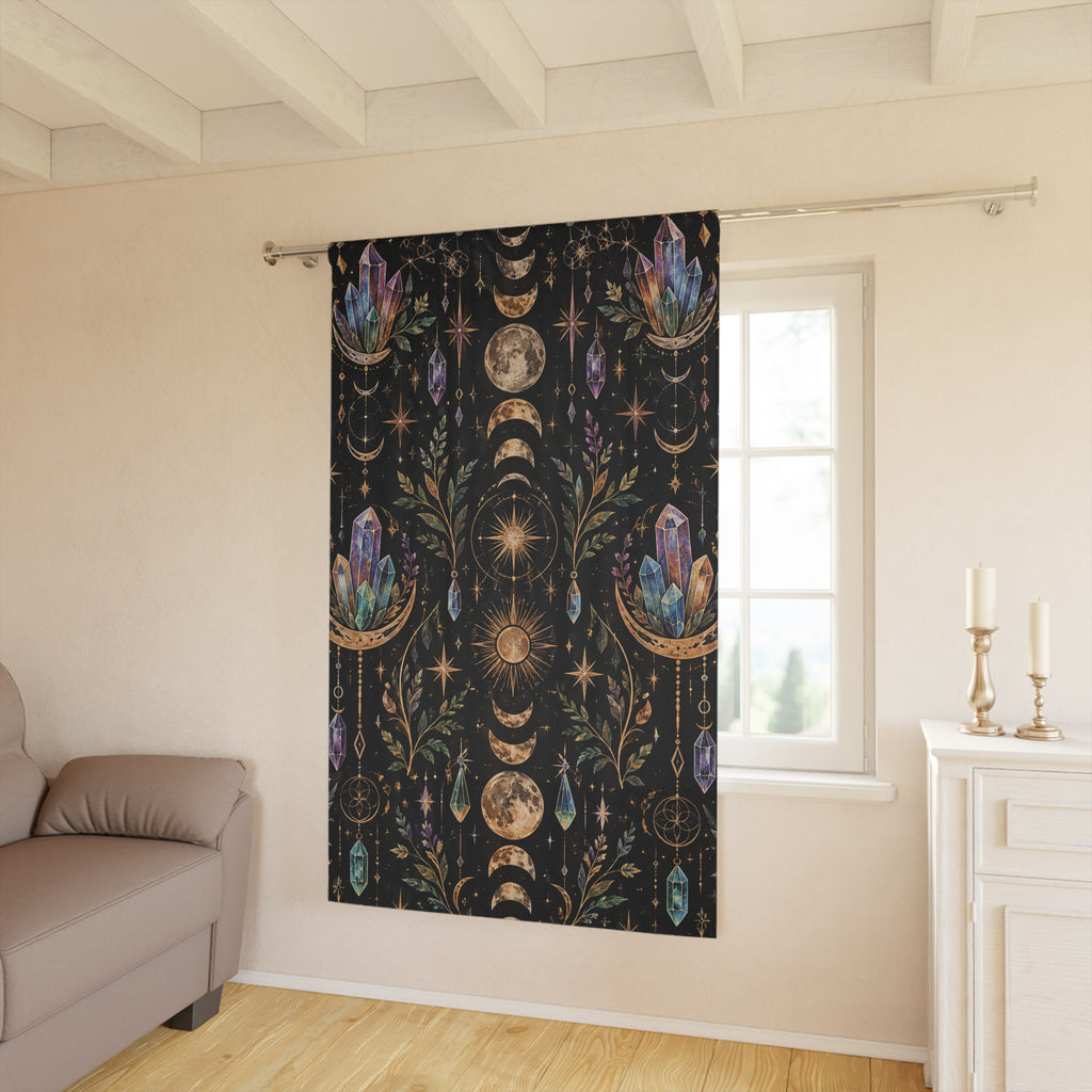 Celestial Moon Phases Curtains | Crystal Boho Window Curtain