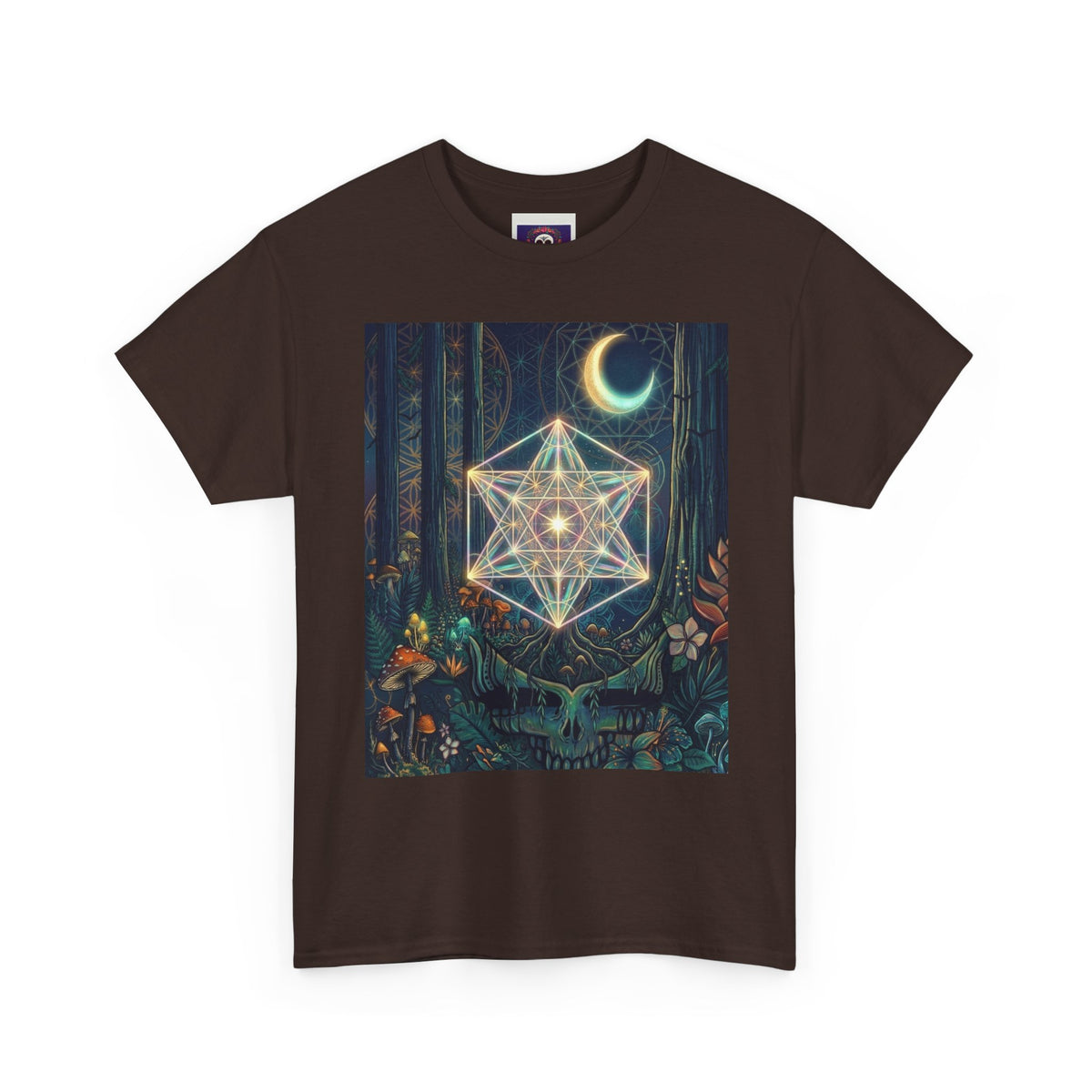 Sacred Geometry Star with Moon T-Shirt | Mystic Skull Forest Design, deadhead gift