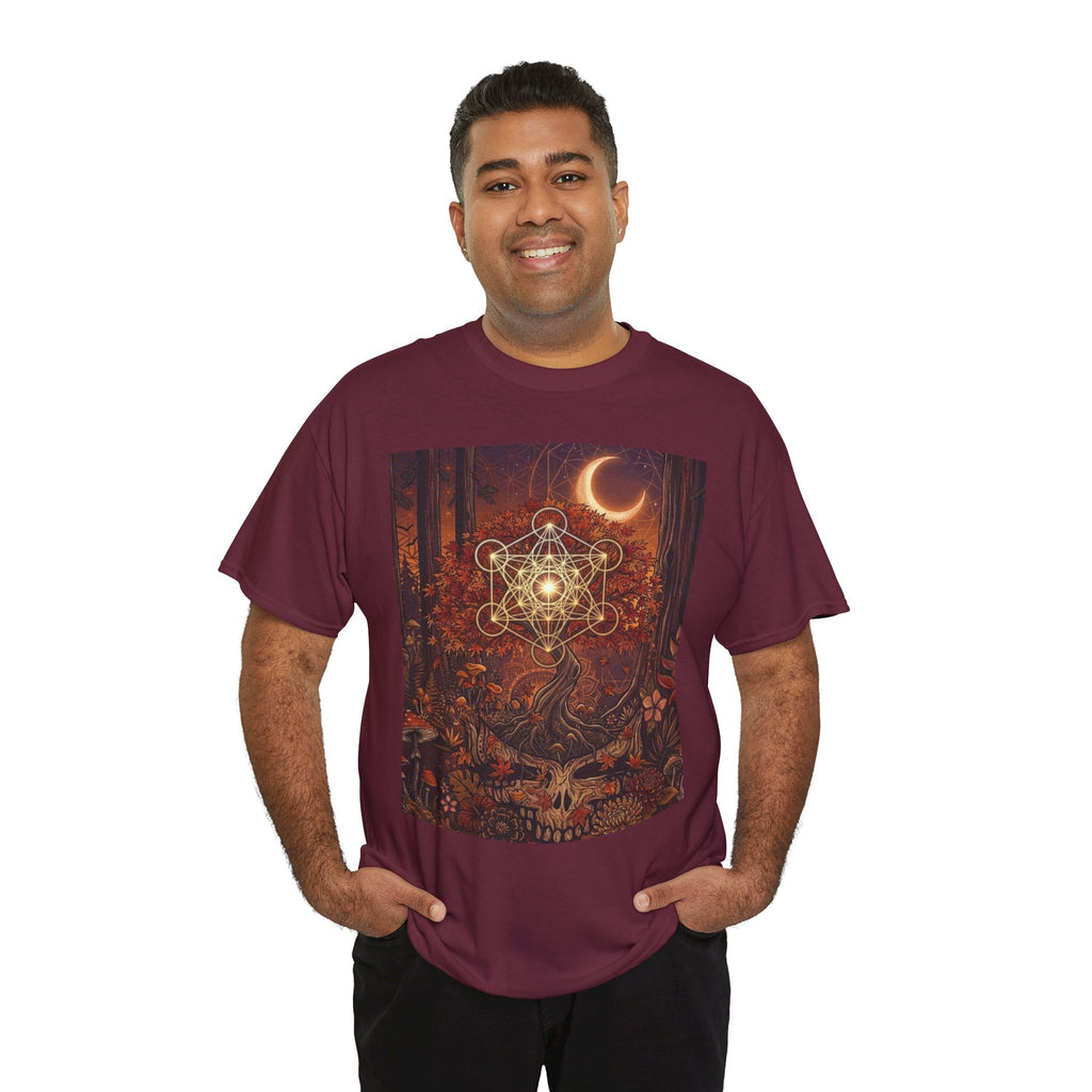 Metatron's Cube Crescent Moon T-Shirt | Mystic Forest Skull Design, Deadhead gift