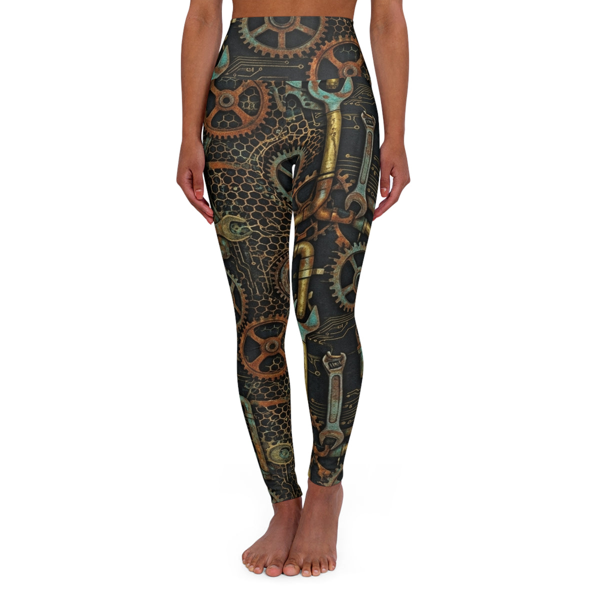 Steampunk Gear Wrench Pattern Leggings High Waisted Yoga Leggings