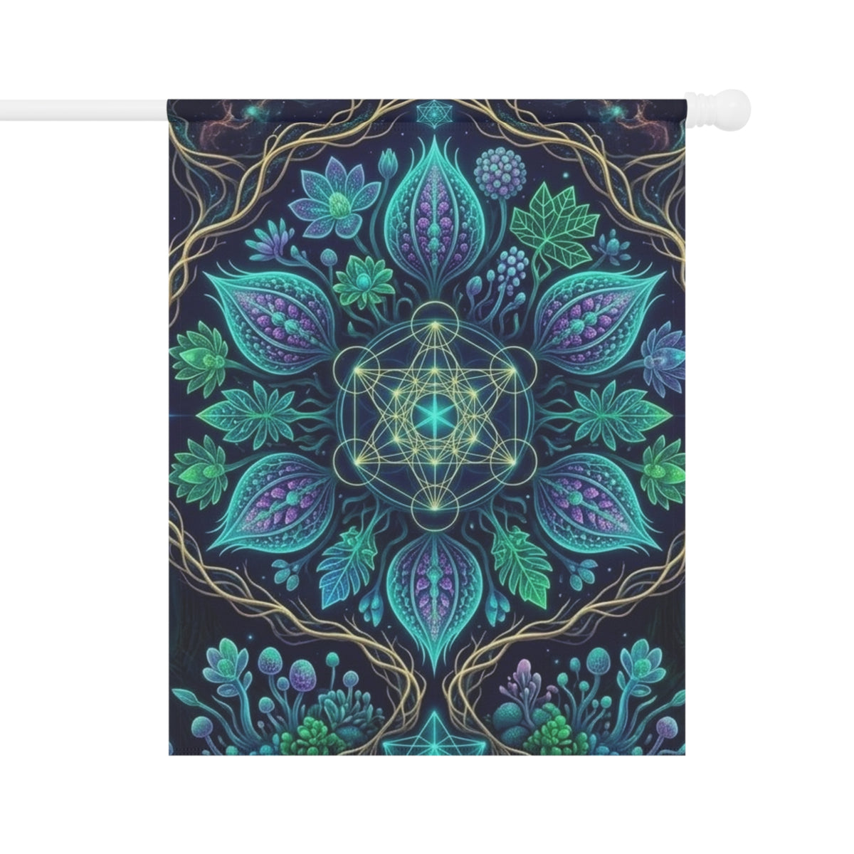 Botanical Mandala Garden Banner | House Flag, Floral Geometric Design