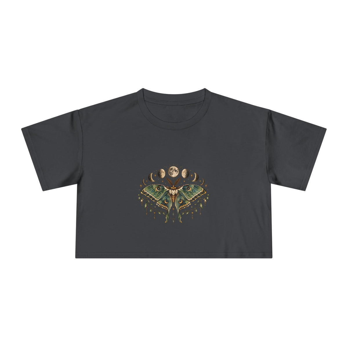 Moth with Phases of the Moon Crop Tee | Celestial Nature Boho