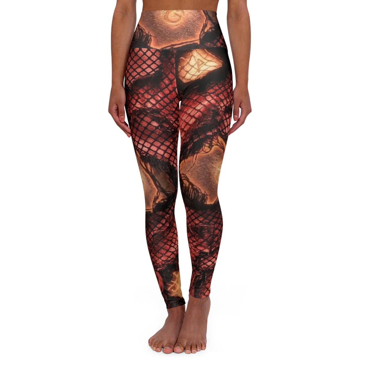 Fishnet Rose Print Leggings High Waisted Yoga Leggings | Floral Mesh Pattern