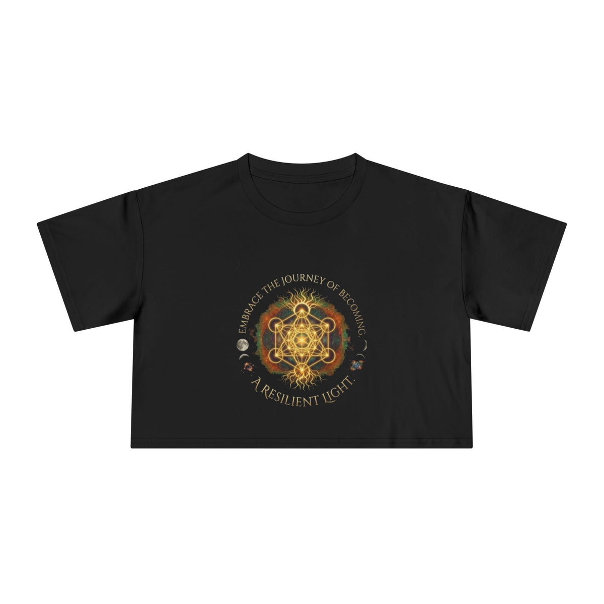 Resilient Light Mandala Crop Tee | Spiritual Geometry Crop Top | Empowerment Sacred Symbol Shirt, Boho Festival