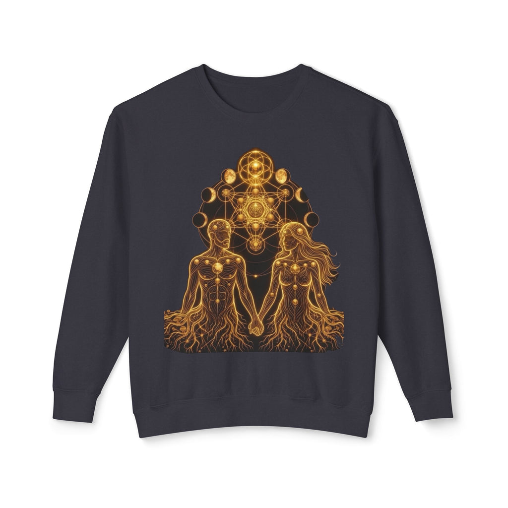 Sacred Geometry Couple illustration Crewneck Sweatshirt | Golden mystical design, Burning Man Apparel, Deadhead Gift
