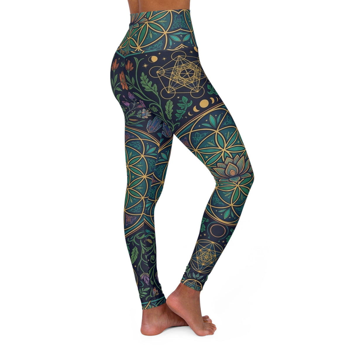 Flower of Life Mandala Leggings High Waisted Yoga Leggings | Floral Geometric AOP