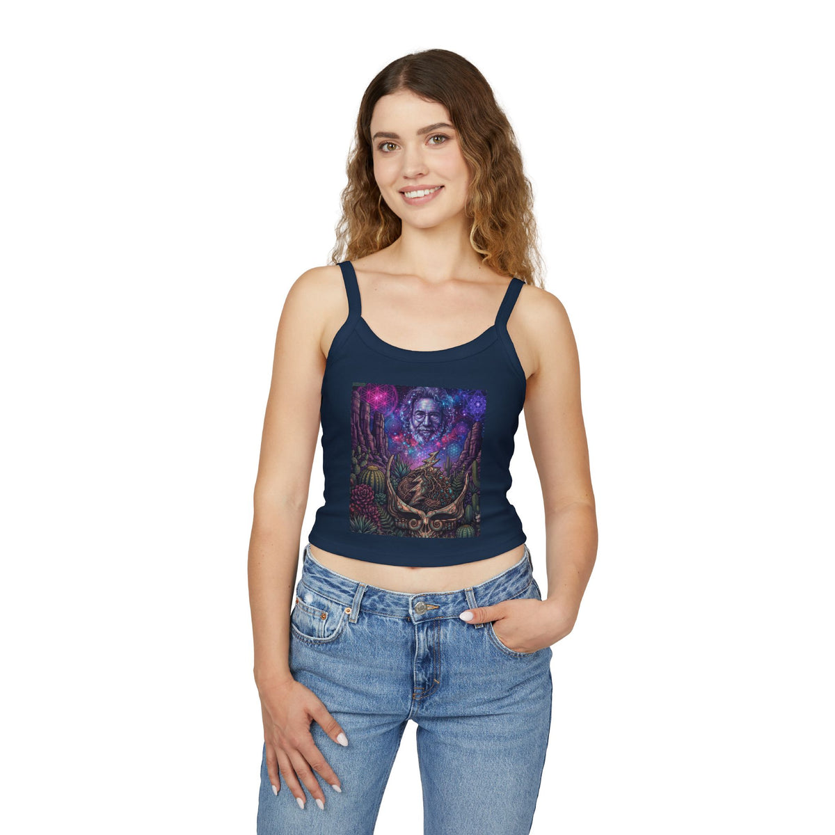Mystical Skull Forest crop tank top | cosmic skull art