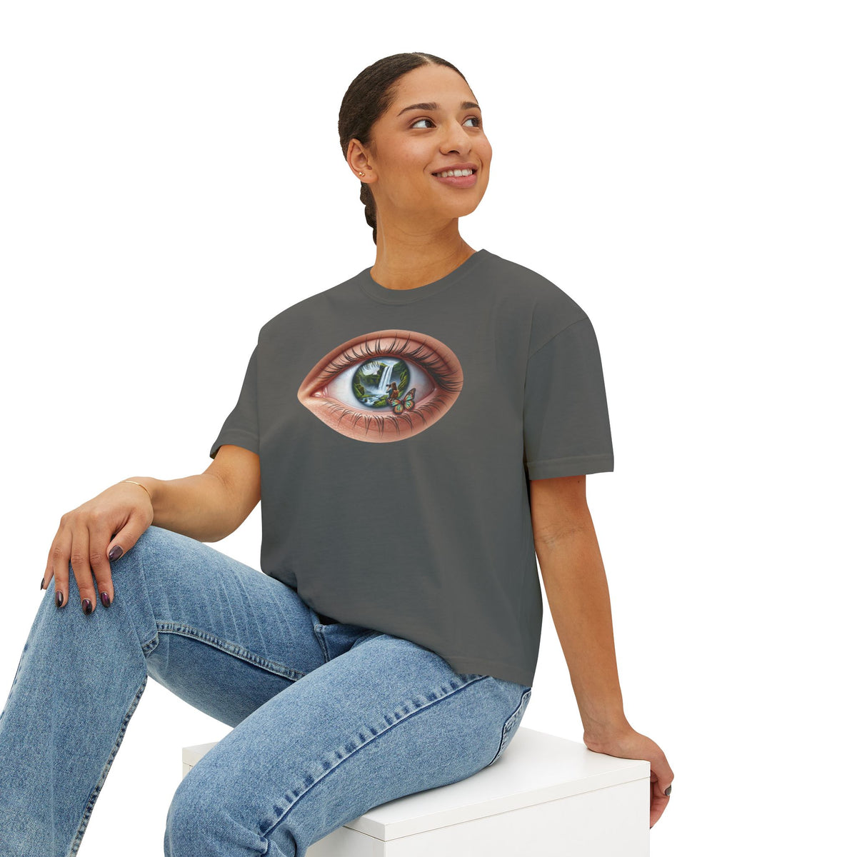 Surreal Eye Illustration Tee | Window Reflection, Tiny Figure, Psychedelic Art