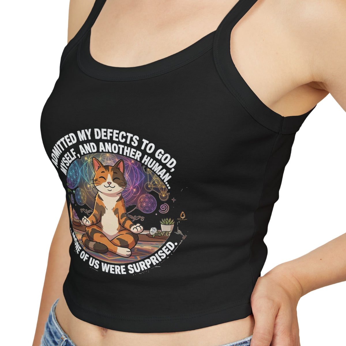 NA Recovery Tank Top | 12 Step Spiritual Cat Graphic Crop Top, Sacred Geometry Crystals Mandala Shirt Boho Yoga Festival Wear