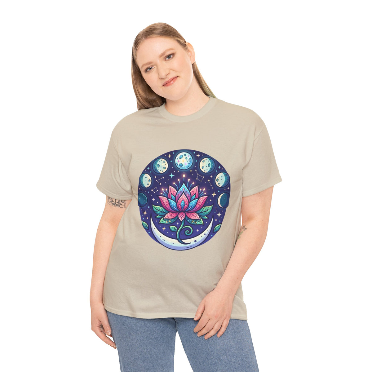 Lotus Moon Phase T-Shirt | Floral Mandala, Celestial Yoga Tee