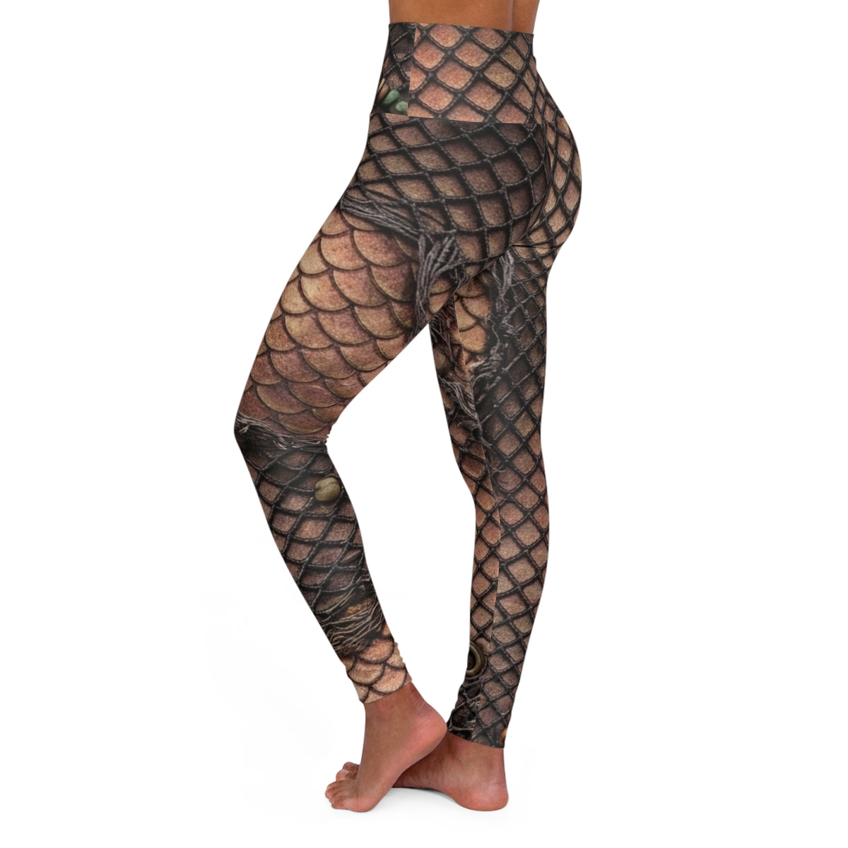 Netted Fishnet Pattern Tattoo Print Leggings