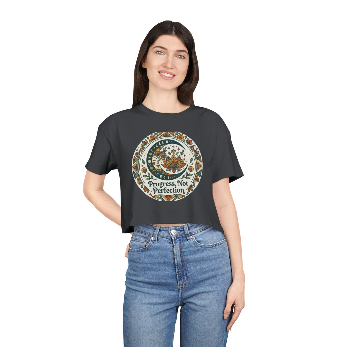 Progress Not Perfection Floral Mandala Crop Tee