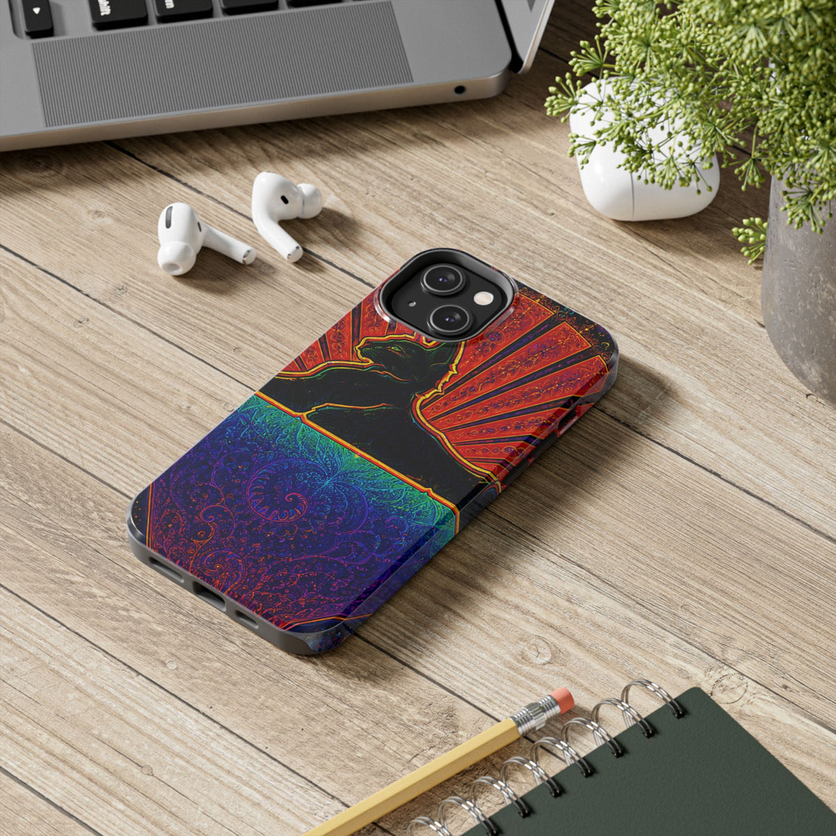Grateful Dead Cat Sunset Phone Case | Psychedelic Skull, Rainbow Landscape