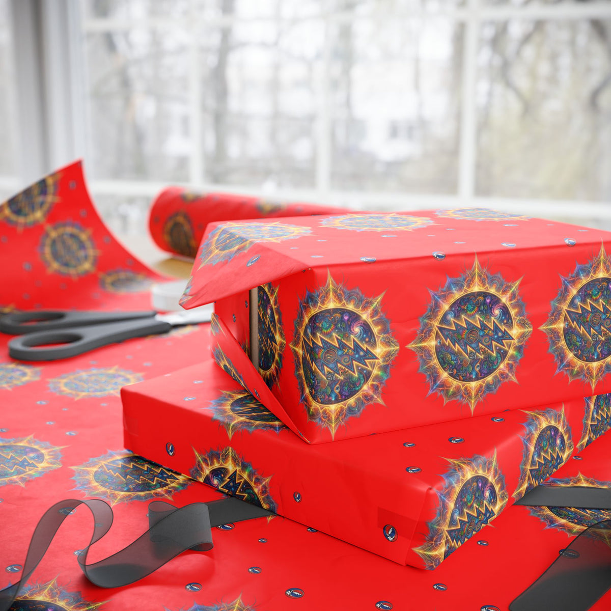 Deadhead Stars Wrapping Paper | Red Holiday Roll, grateful dead inspired