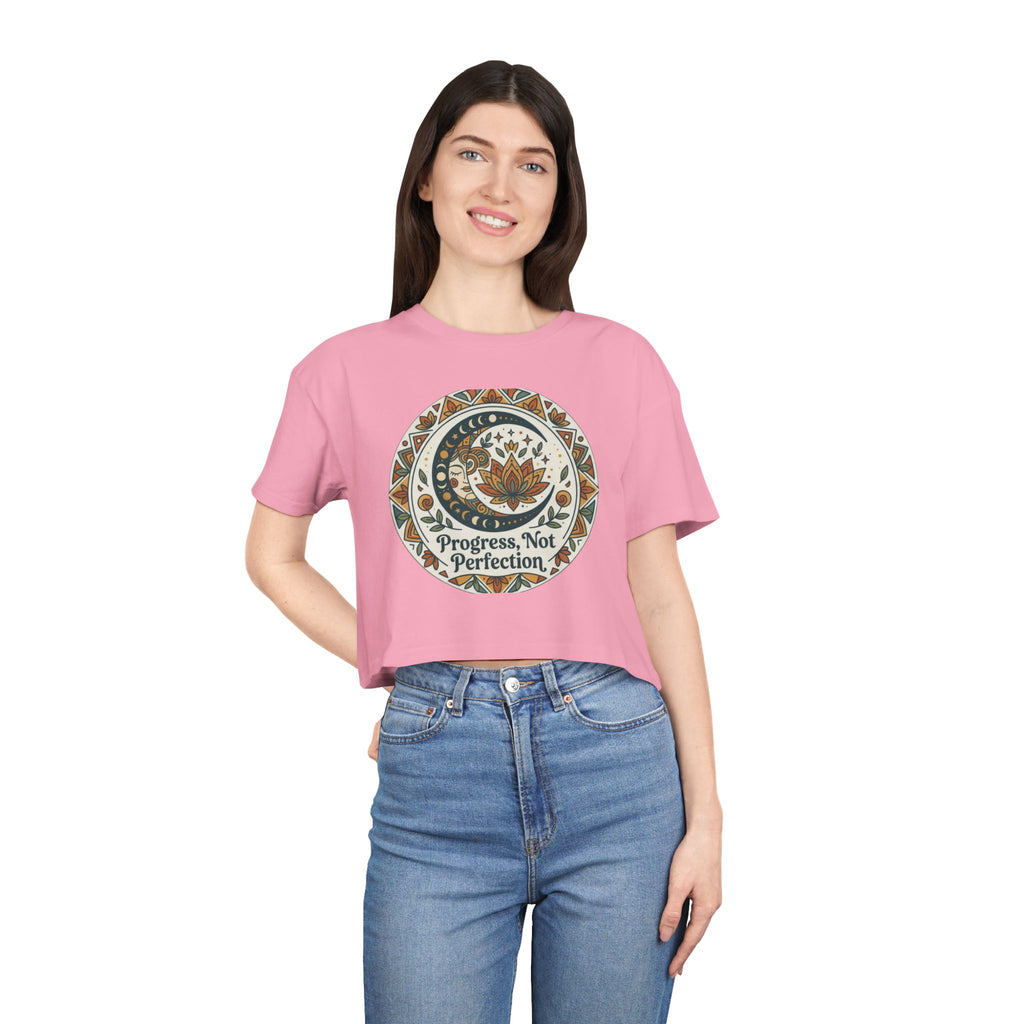 Progress Not Perfection Floral Mandala Crop Tee