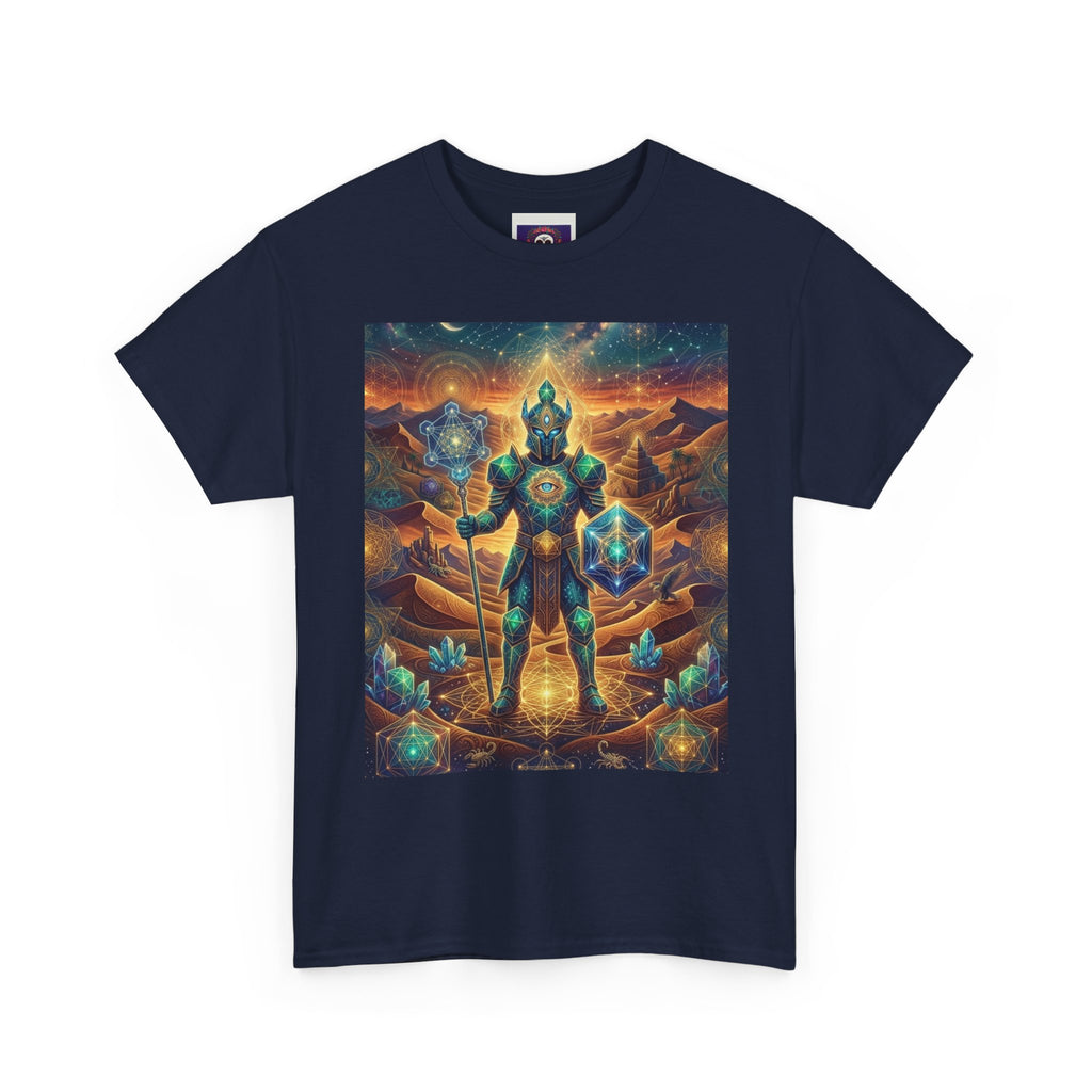 Cosmic Guardian Warrior T-Shirt | Mystic Geometric Armor, Starglow Artwork