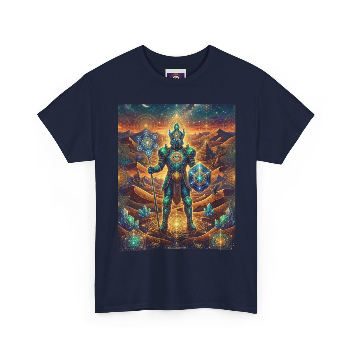 Cosmic Guardian Warrior T-Shirt | Mystic Geometric Armor, Starglow Artwork