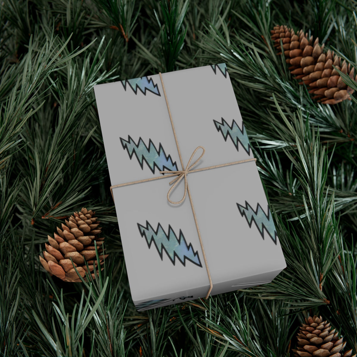 Lightning bolt Deadhead  Pattern Gift Wrap Paper | Grey Holiday Wrapping Paper