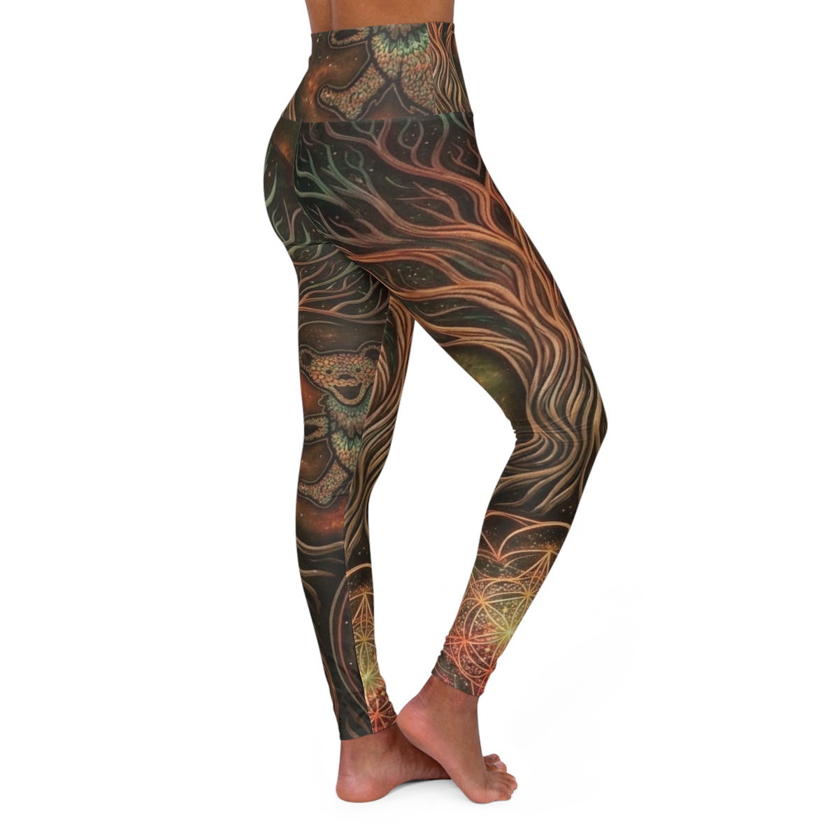 Mystic Tree Roots Leggings | High Waisted Yoga Leggings Deadhead Boho Style, Earthy Sacred Geometry Festival Pants